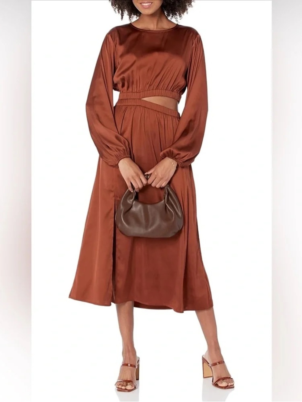Satin Cutout Midi dress by the Drop in Rust medium